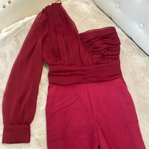 Naf Naf Wine Red Off-Sleeve Jumpsuit